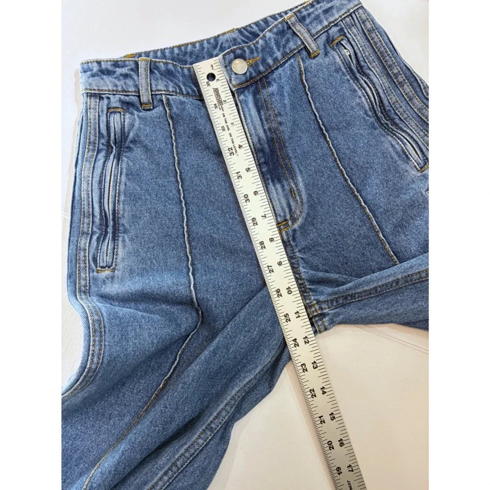 Sold. Adidas Originals Women Blue Pintuck Wide Leg Denim Jeans 3-Stripe Size - Picture 6 of 9
